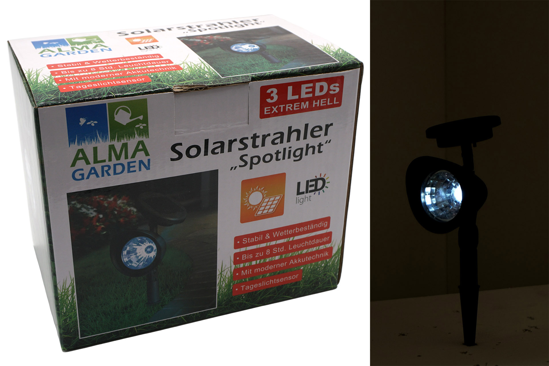 Solar Strahler "Spotlight" mit 3 LED, extrem hell, im Display