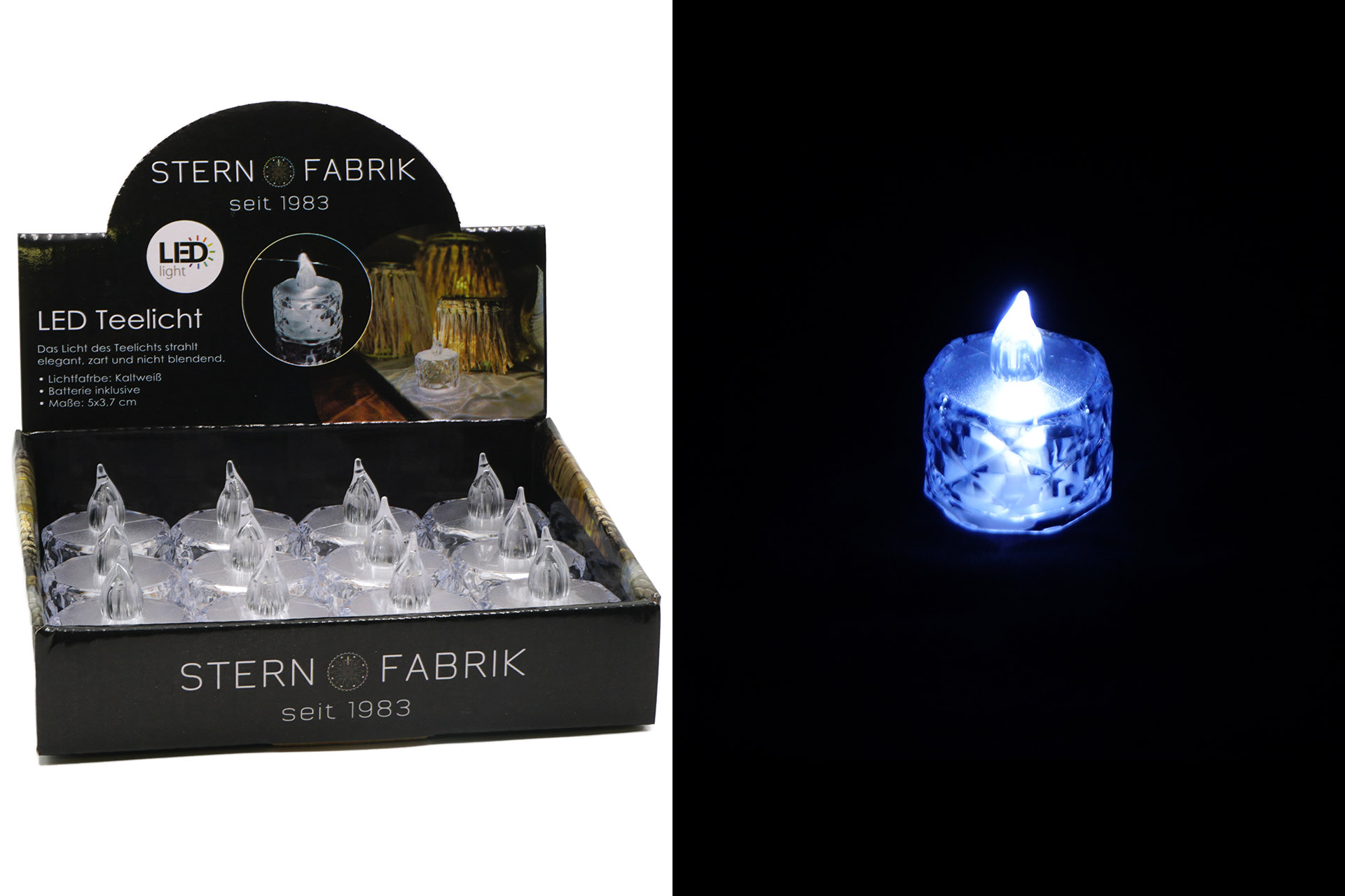 LED MIRAVAL Teelicht mit Gravur, 5x3,7cm, im Display, kaltweiß, inkl. Batterien