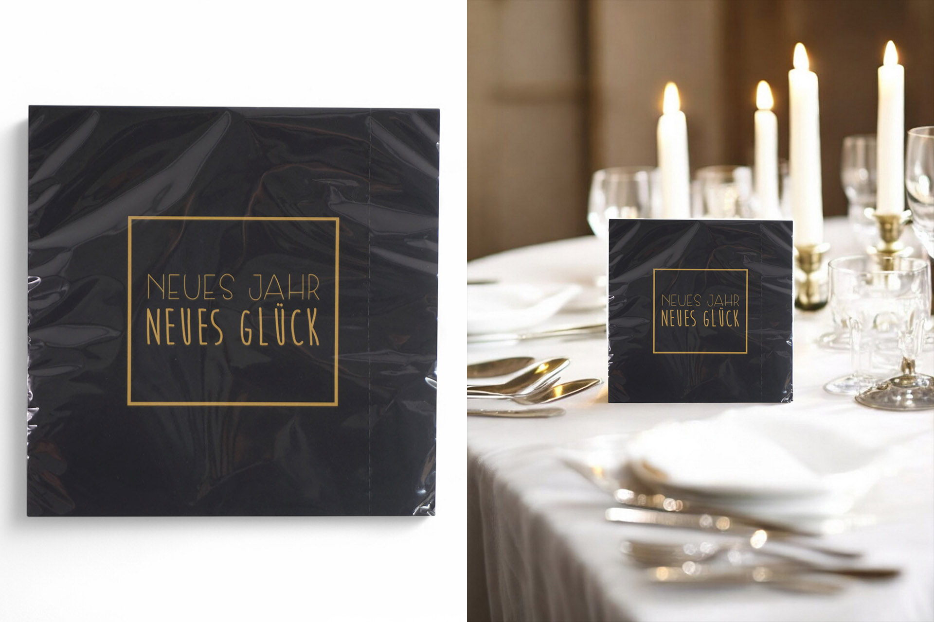 Servietten Silvester "NEUES JAHER NEUES GLÜCK" 33x33cm, ¼ Falz, 3-lagig, 20er Pack