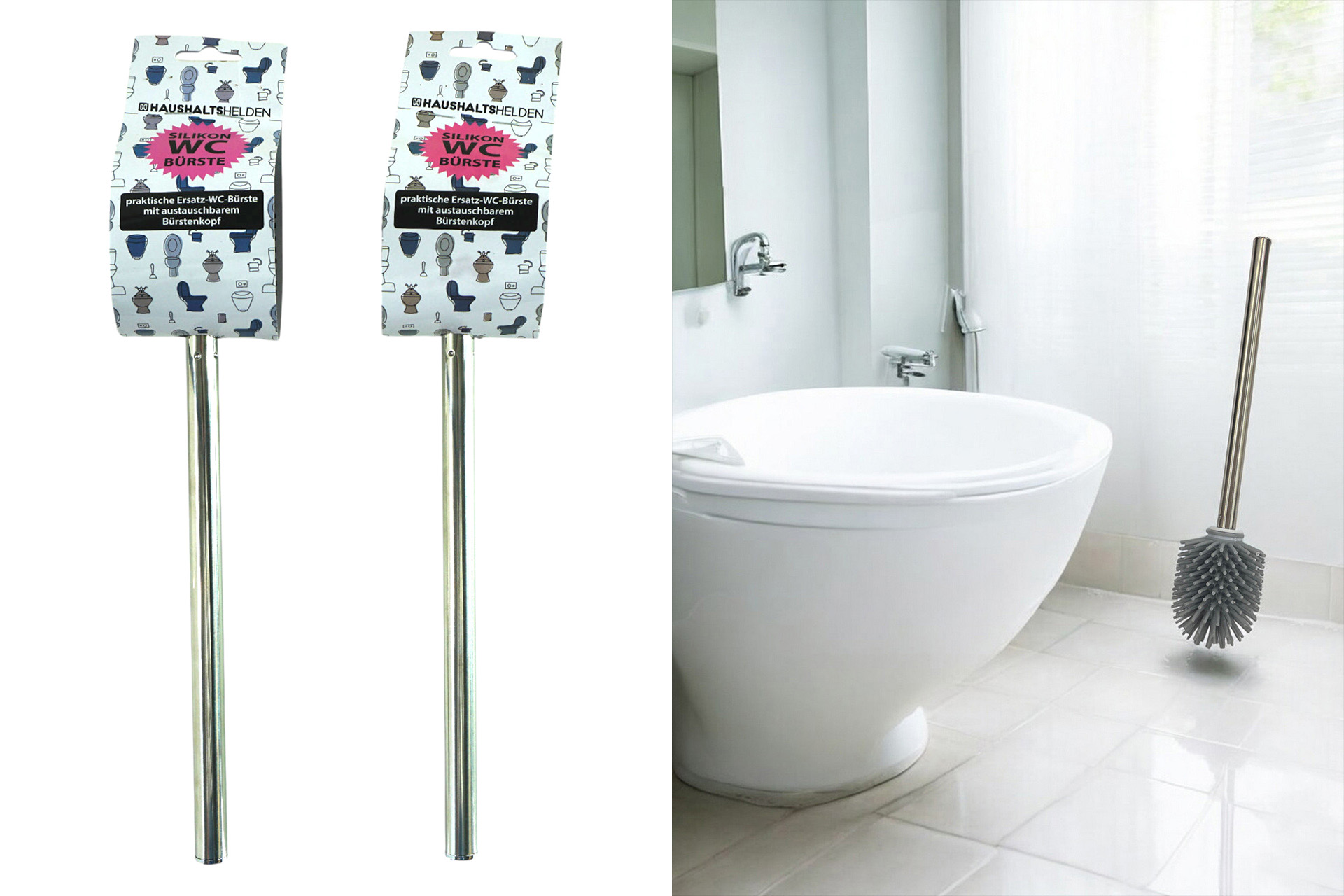 WC-Bürste Silikon, 35x8x9, abnehmbarer Kopf, 2 Farben