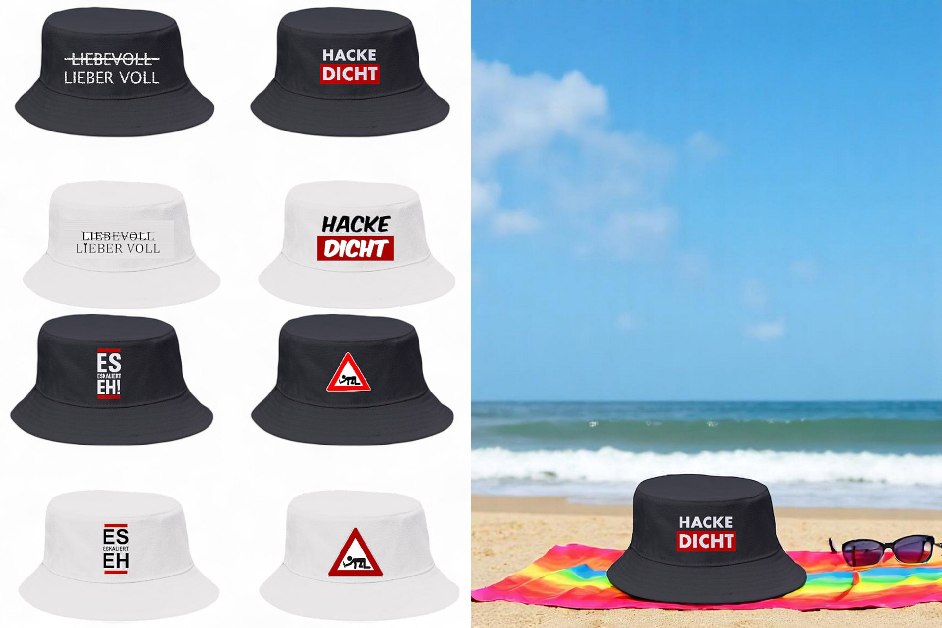 Fischerhut mit Spruch "Malle-Party", 4 Designs, 2 Farben