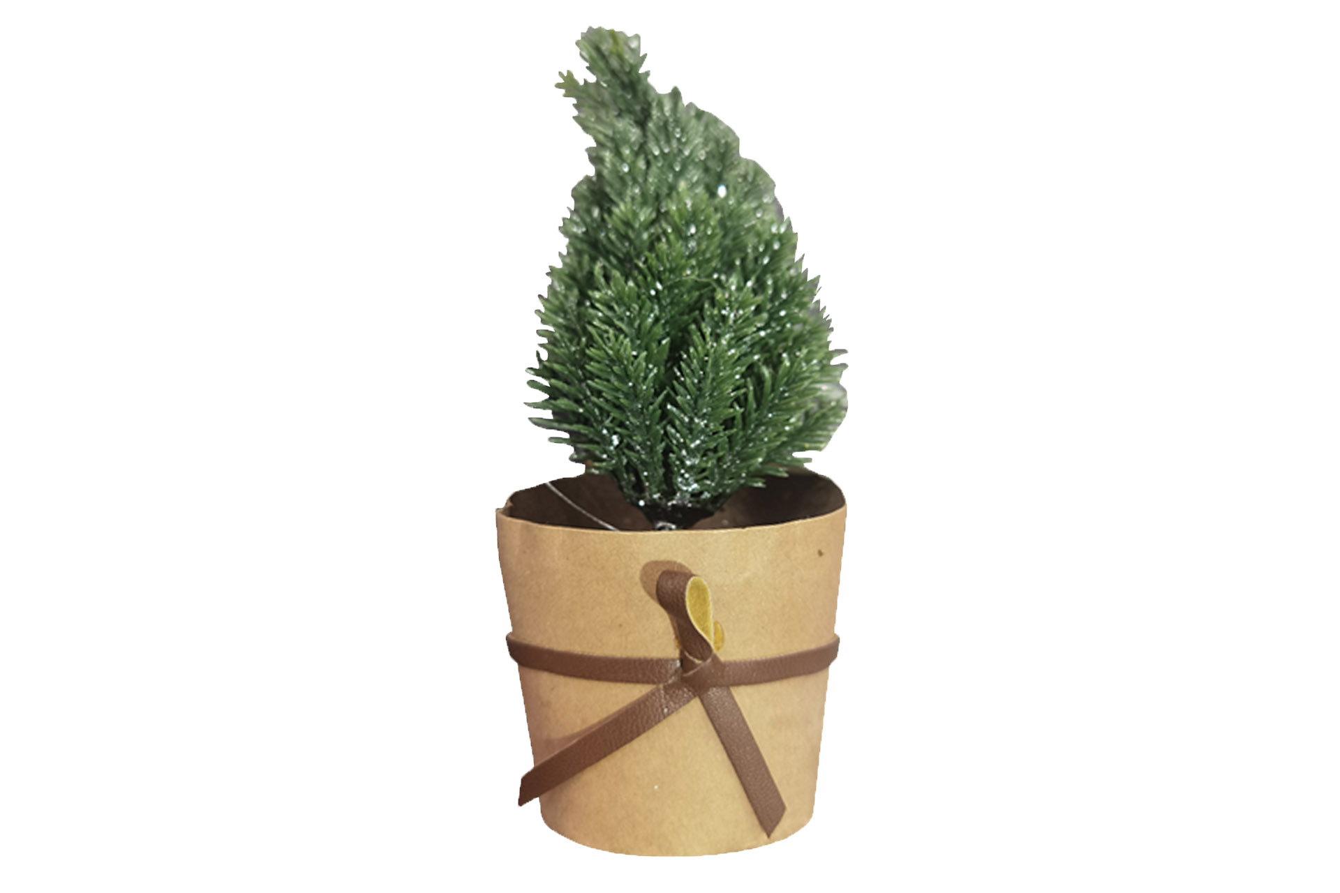 Weihnachtsdeko "Tannenbaum im Topf" mit Lederschleife, 17x7cm