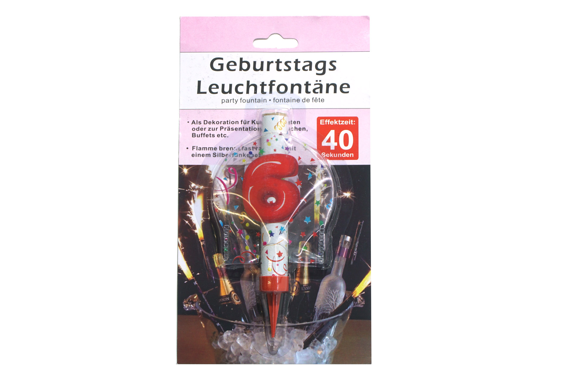 Geburtstagsfontäne Ziffer - 6, Brenndauer 40 Sekunden