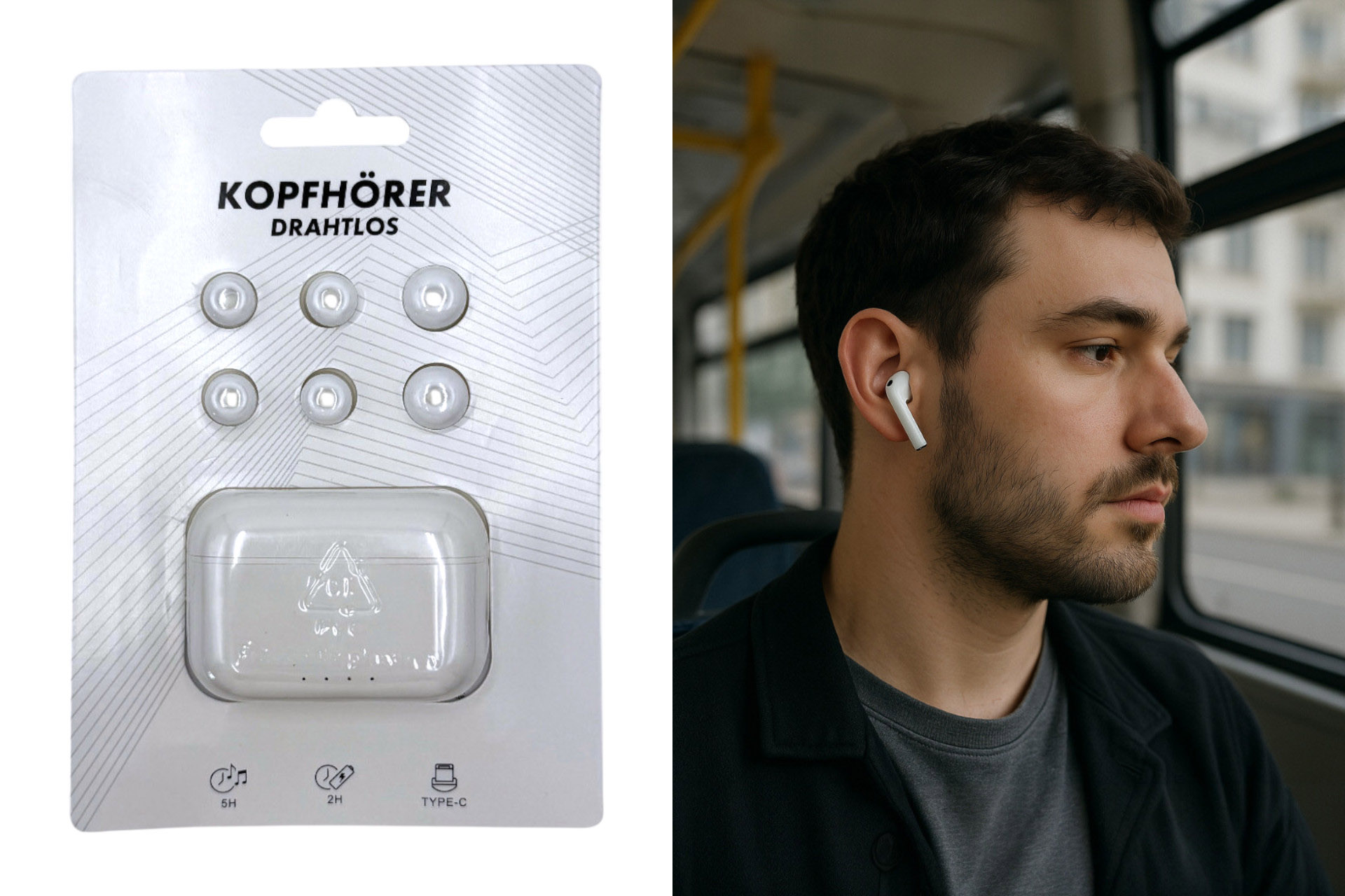 Bluetooth Kopfhörer "in ear" mit Hülle, 6x4x2cm