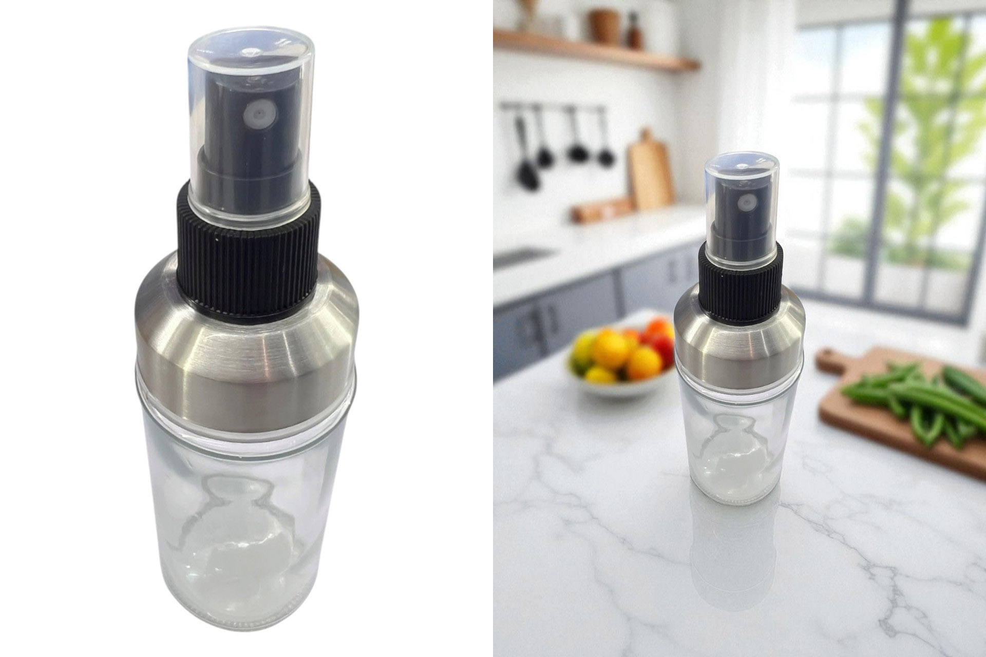 Sprühflasche Glas mit Edelstahldeckel, 15,5x4,5x4,5cm