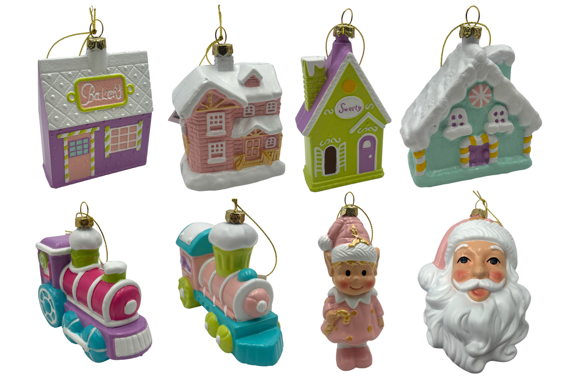 Weihnachtskugeln Kunststoff "Weihnachtsmix Pastel", 10-13cm, 8 Designs