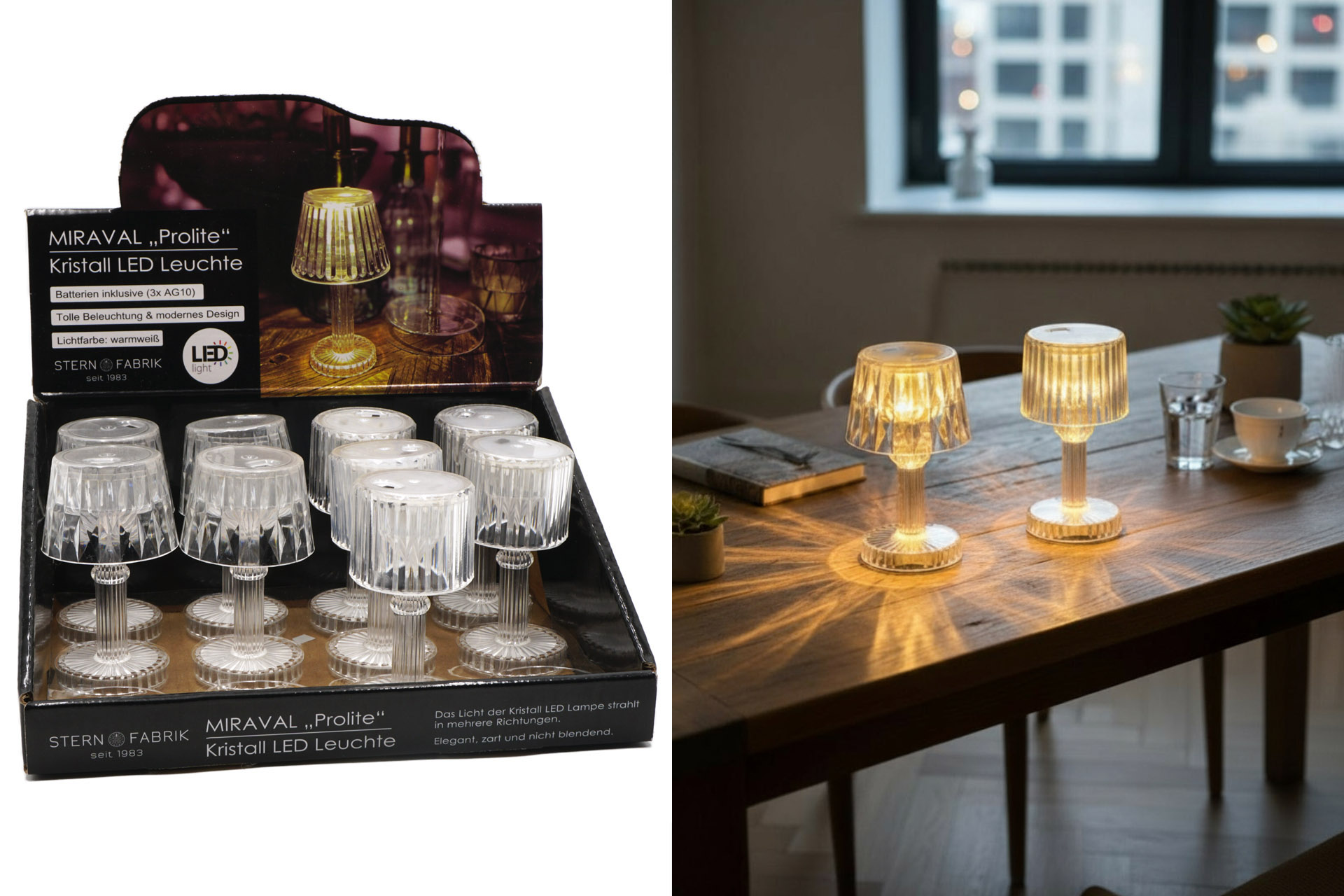 LED MIRAVAL Tischlampe "Miraval Pro" 2 Designs, 8,5x4,5cm