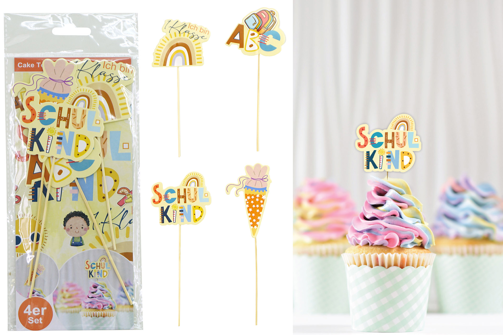 Tortenstecker Cake Topper "Schulanfang", 8cm, 4er