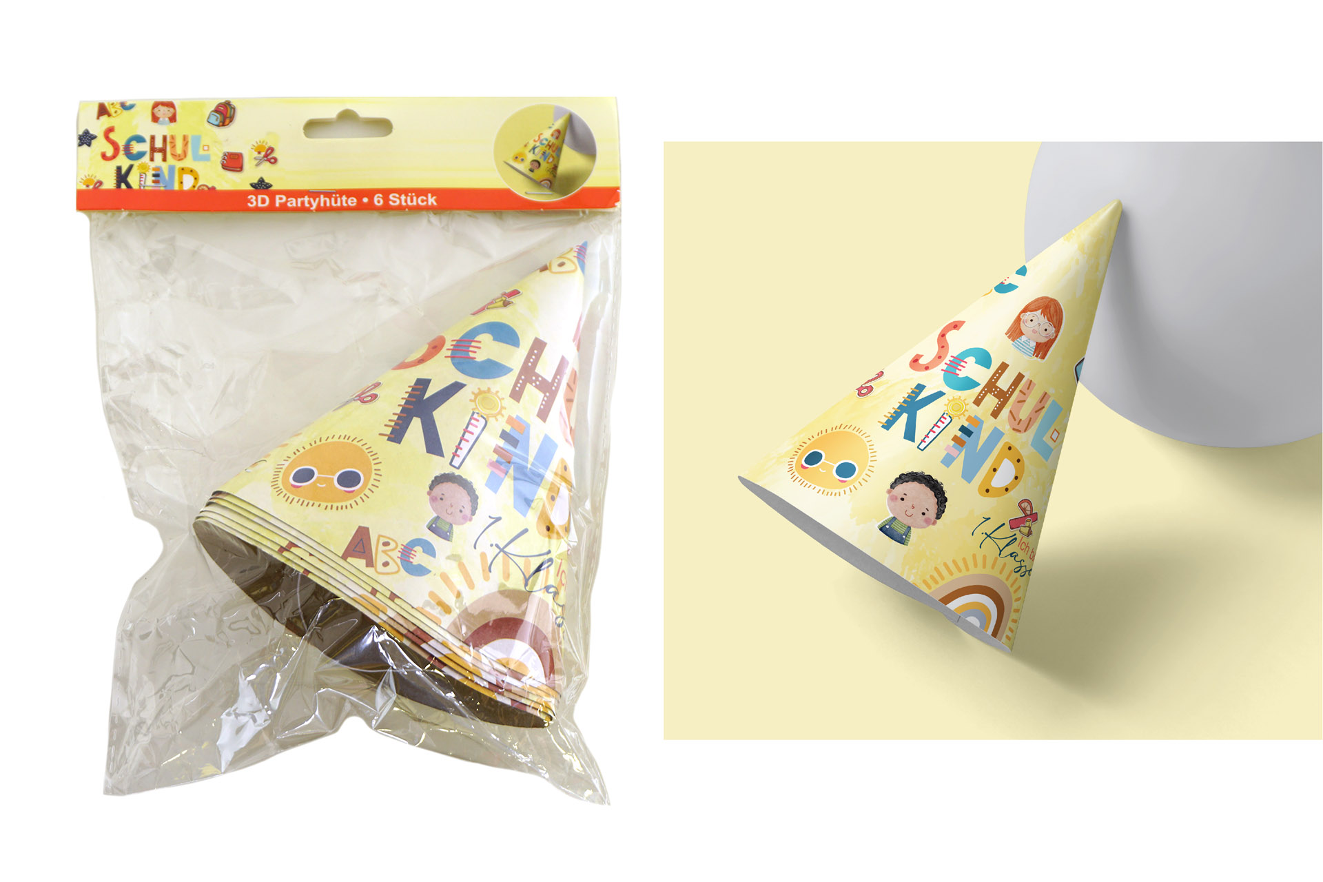 Partyhüte Schulanfang, 6er Set, 11x16cm