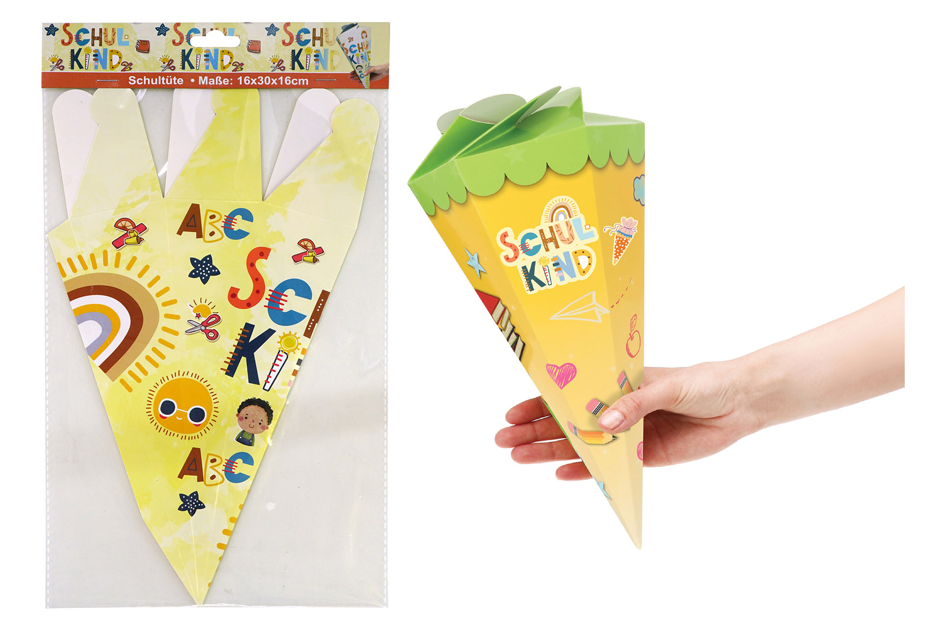 Schultüte Deko Pappe "Schulkind", 16x30x16cm