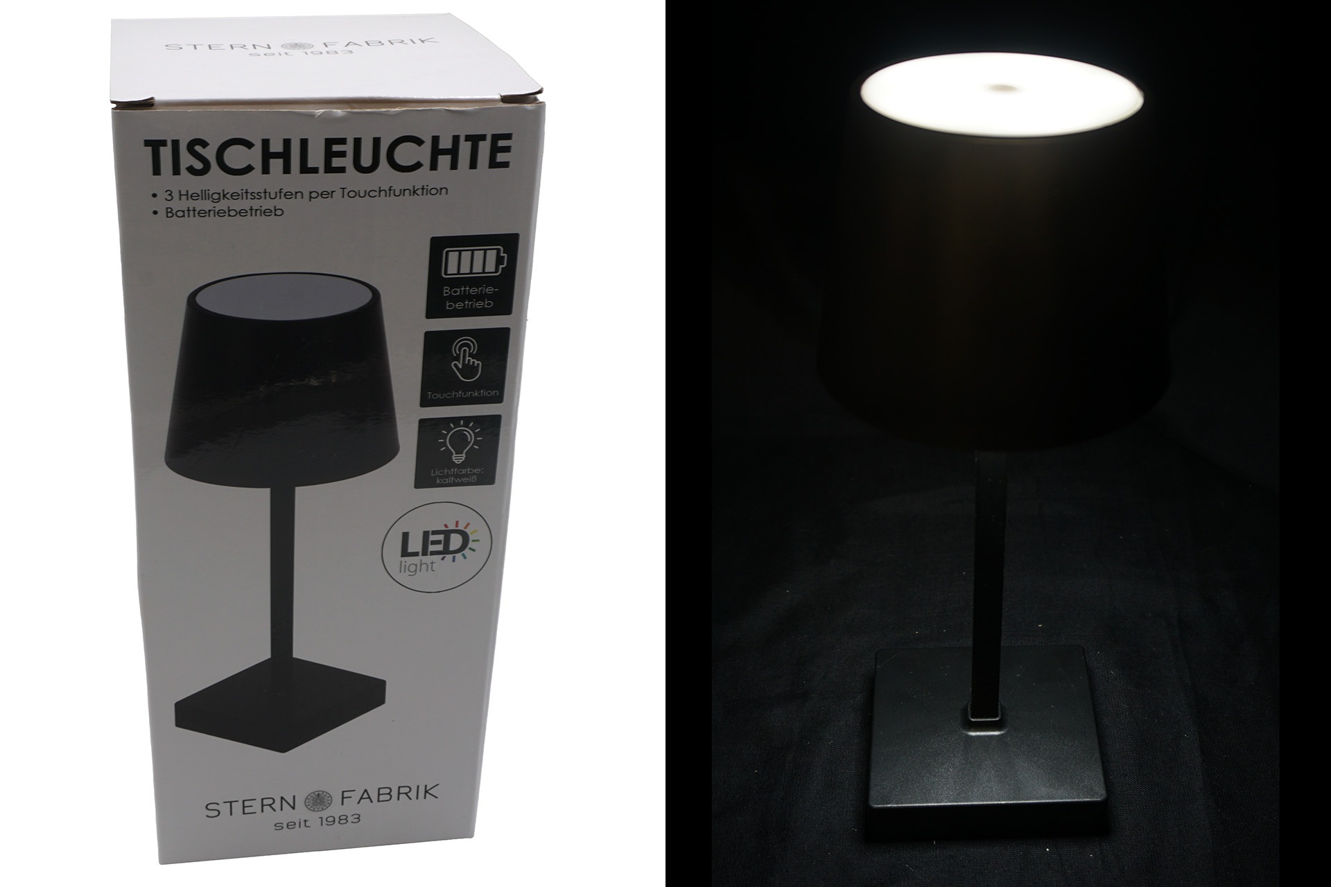 Tischlampe LED „Glorious“, 26x10,6x8cm, mit Touchfunktion, schwarz