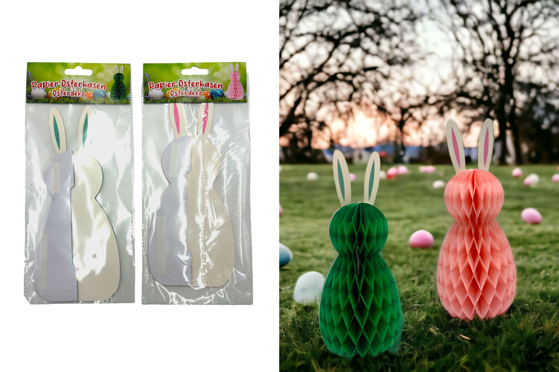 Osterdeko "Papier-Osterhasen", 23x10x10cm, 2 Farben