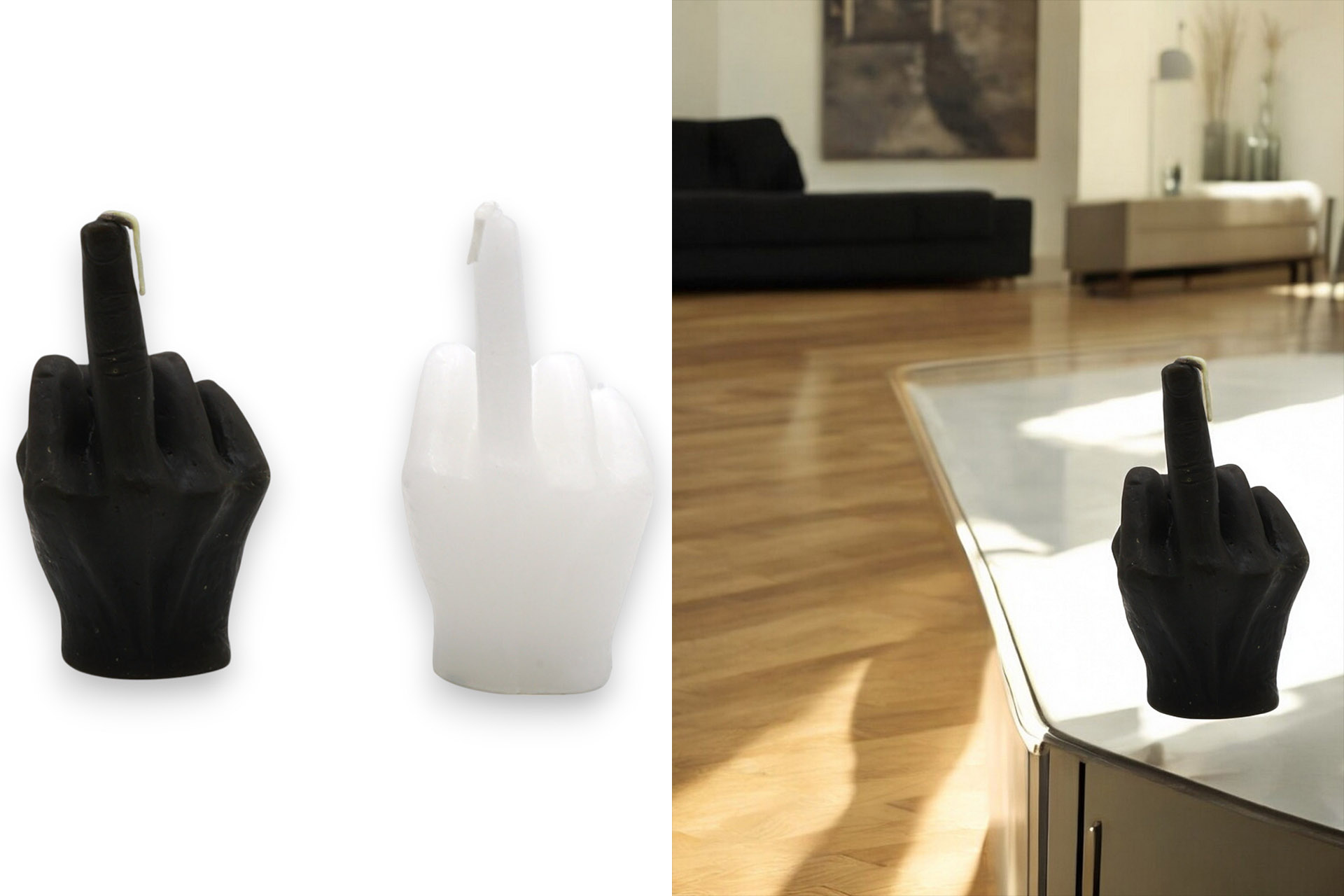 Kerze "Mittelfinger", 5x9,3cm, 2 Farben sortiert