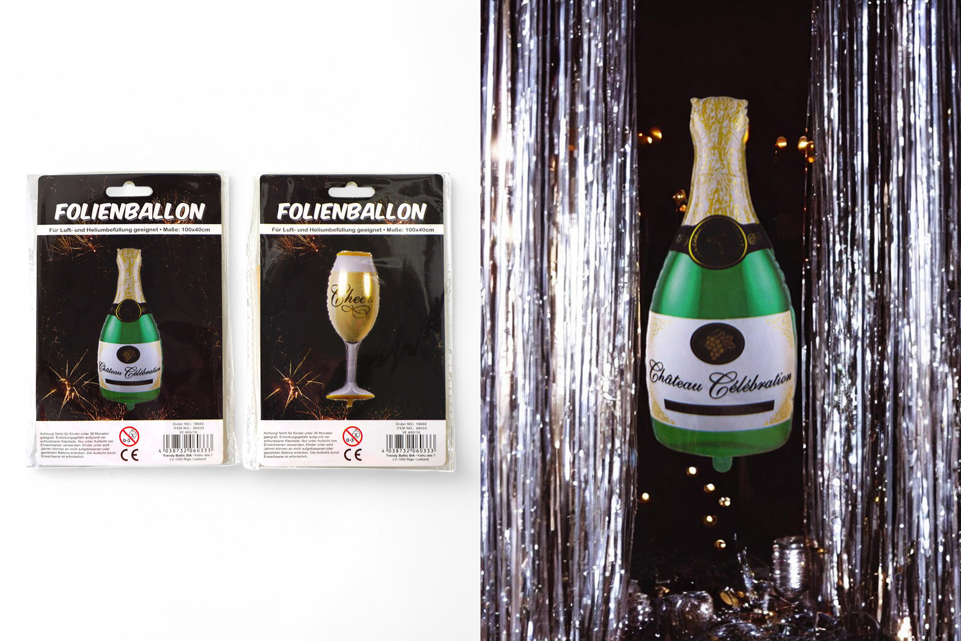 Folienballon "Champagner & Sektglas", 100x40cm, 2 Designs