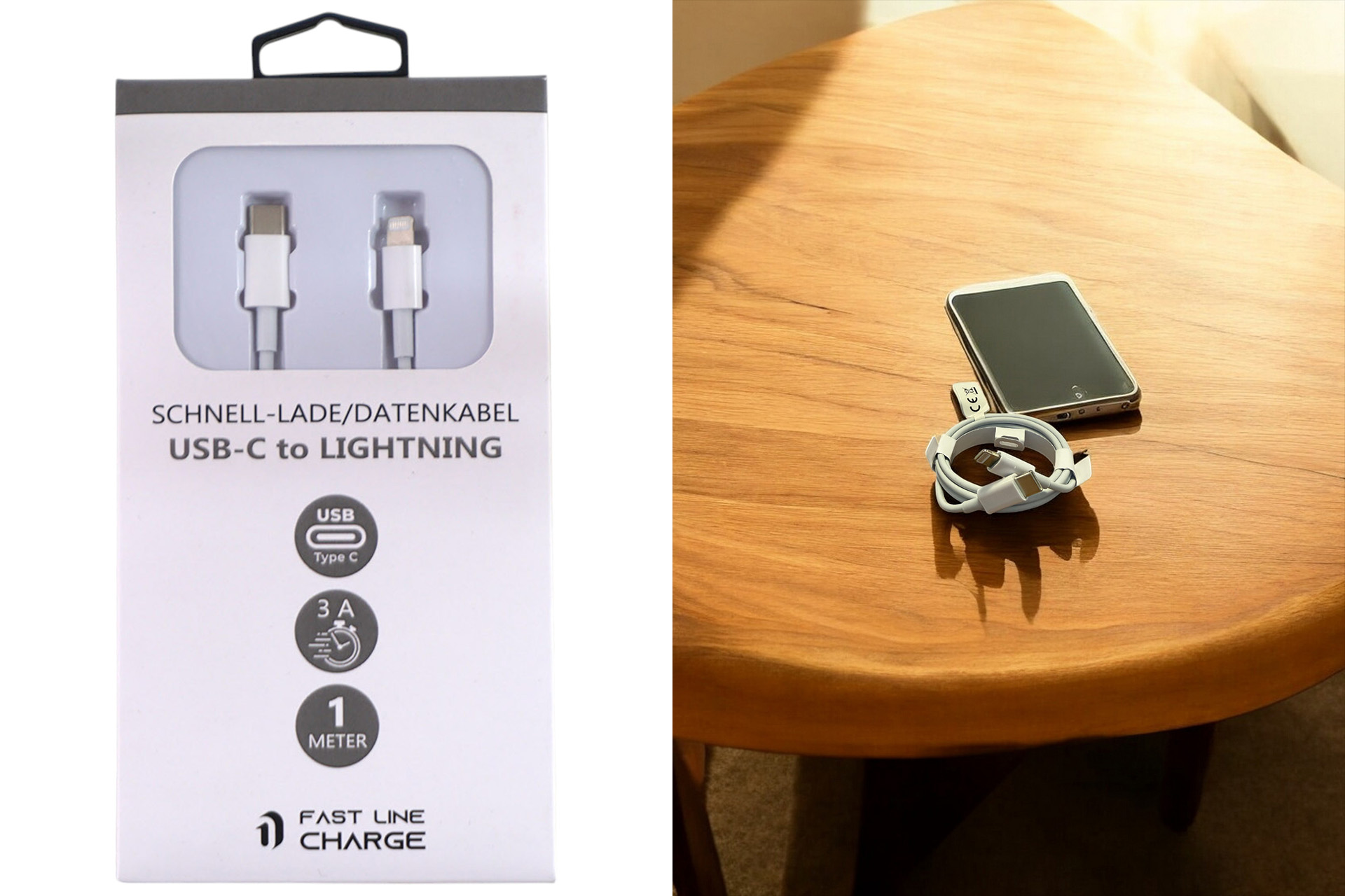 Lade-/Datenkabel für iPhone PREMIUM, USB-C auf Lightning, 1m, weiß