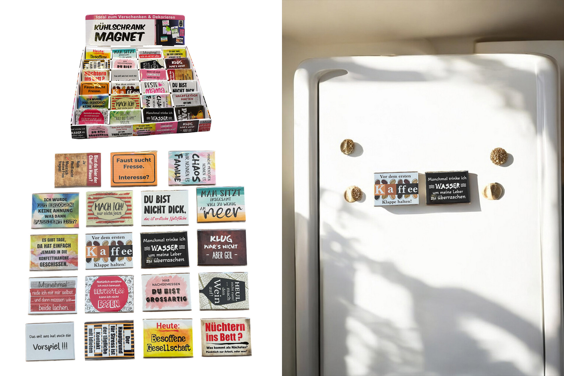 Kühlschrankmagnet, 9x6,5cm, 24 Designs, im Display