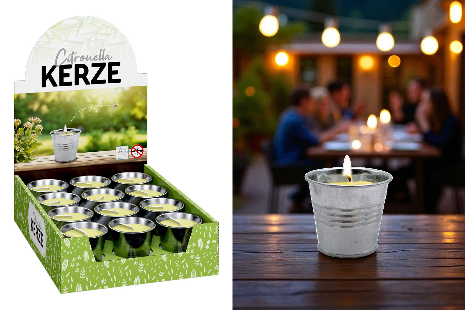 Duftkerze "Citronella" Anti-Insekten, 6x6cm, 6h Brenndauer, im Display