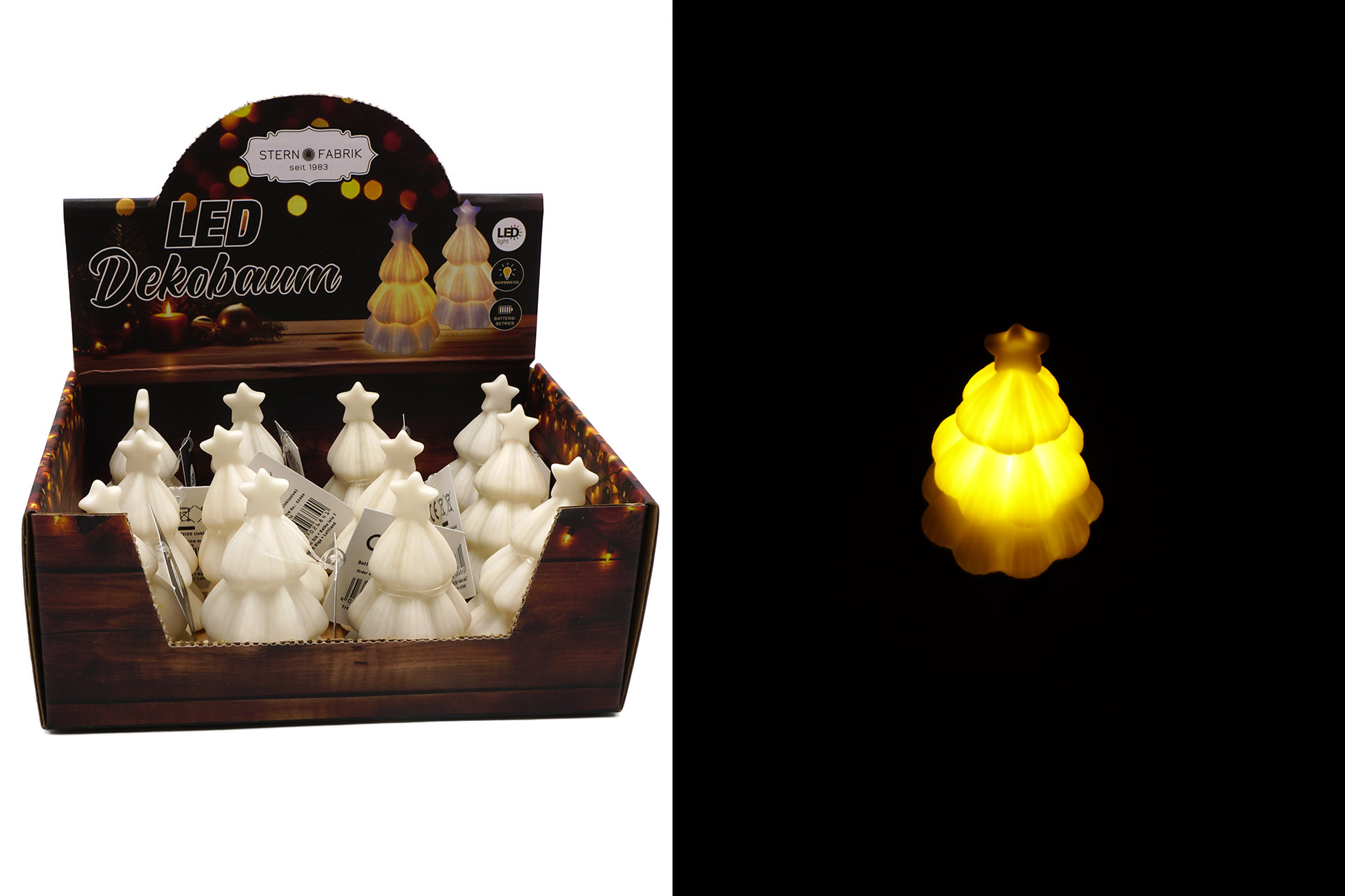 LED Dekoration "Baum mit Sternkrone", 8x4,5cm, warmweiß, im Display