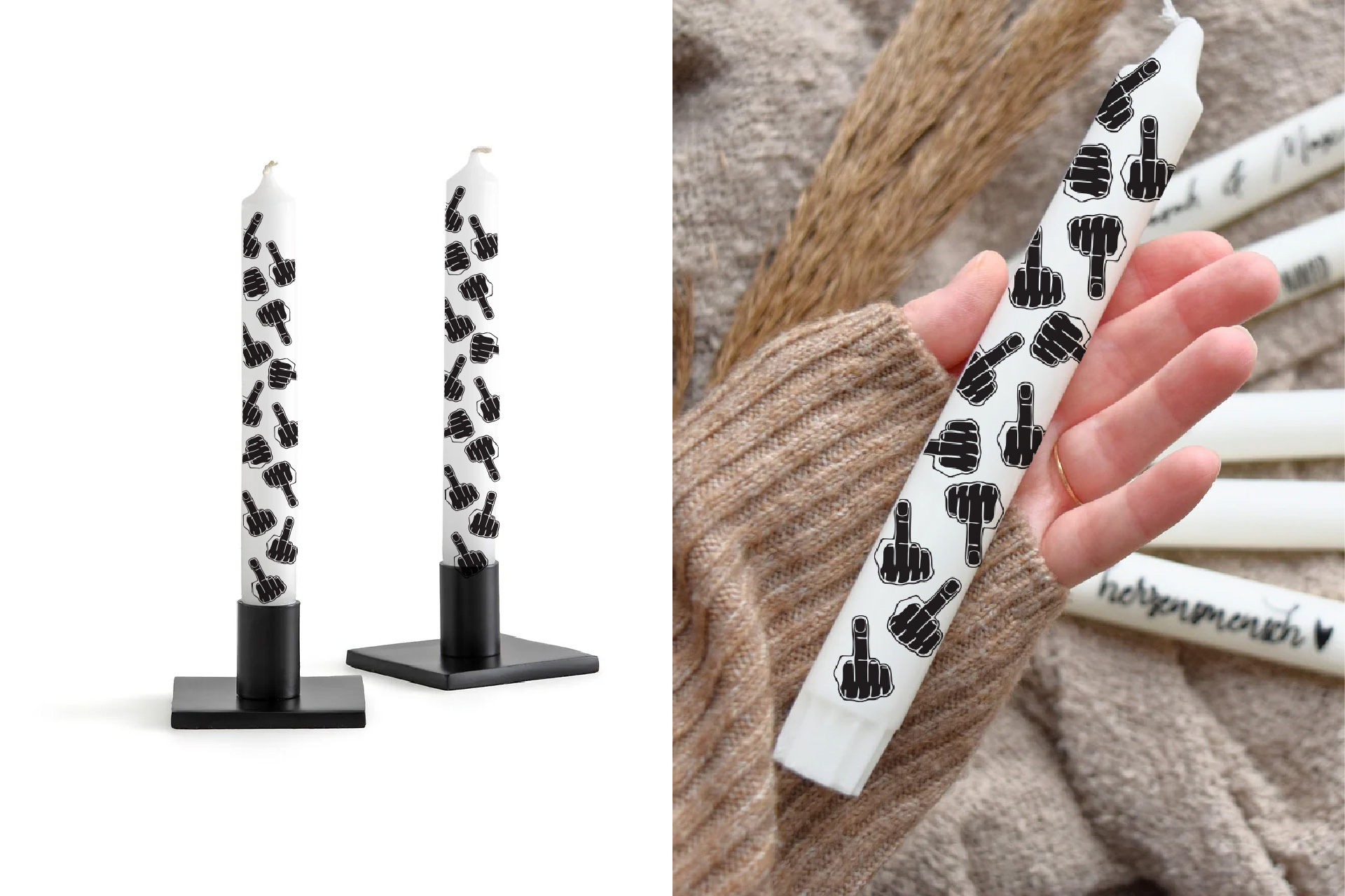 Stabkerze "Mittelfinger" 19x2cm, 2 fach sortiert