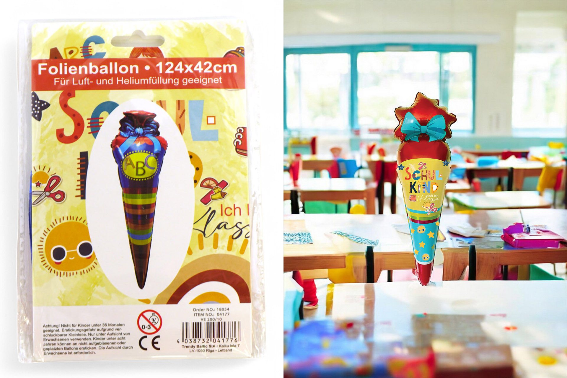 Folienballon Schulanfang "Schultüte", 124x42cm