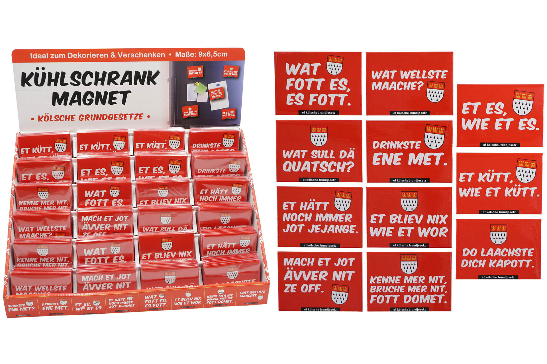Kühlschrankmagnet, 9x6,5cm, "Kölsche Grundgesetze", im Display