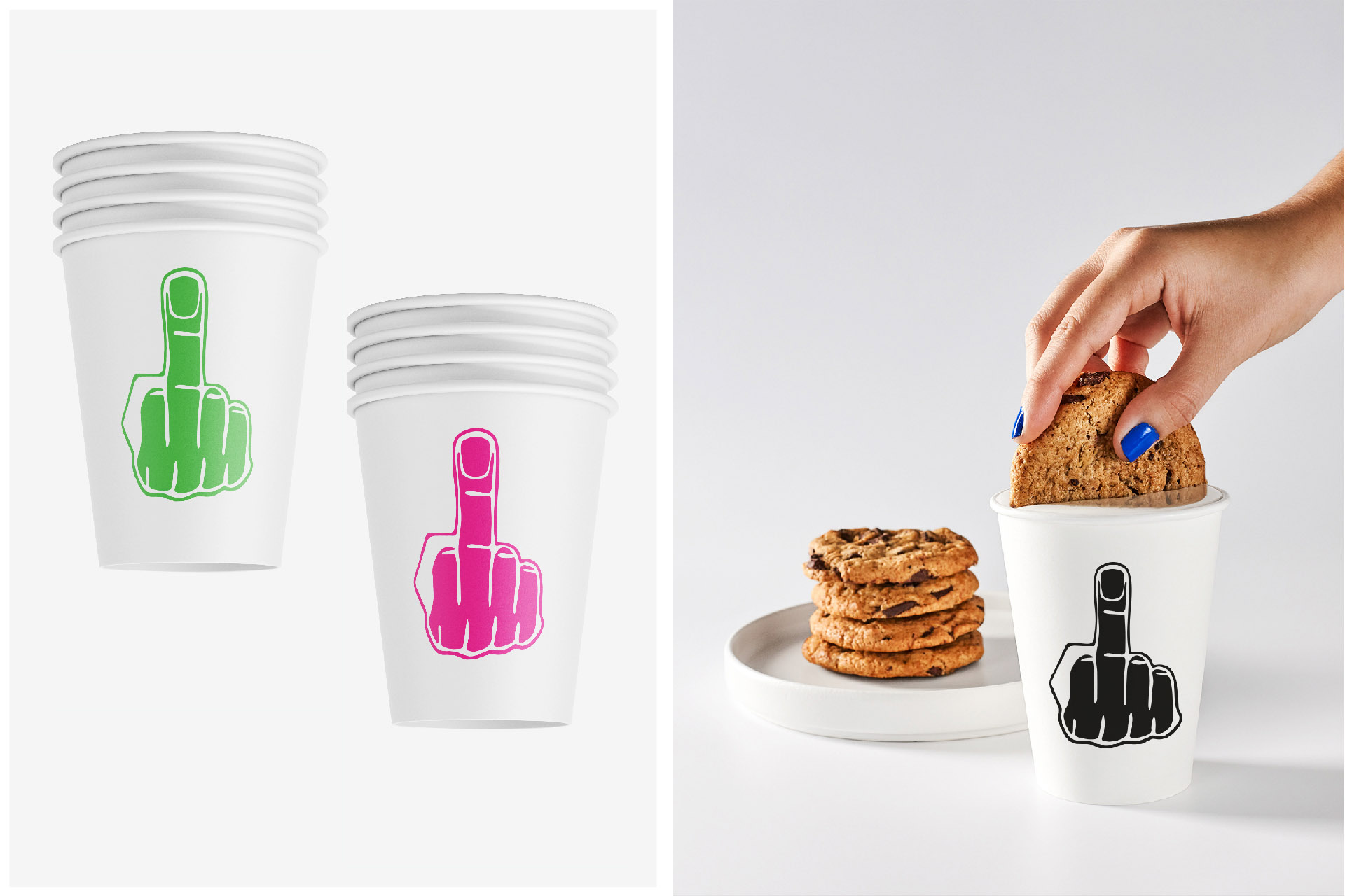 Pappbecher "Mittelfinger", 6er Set, 3 Farben