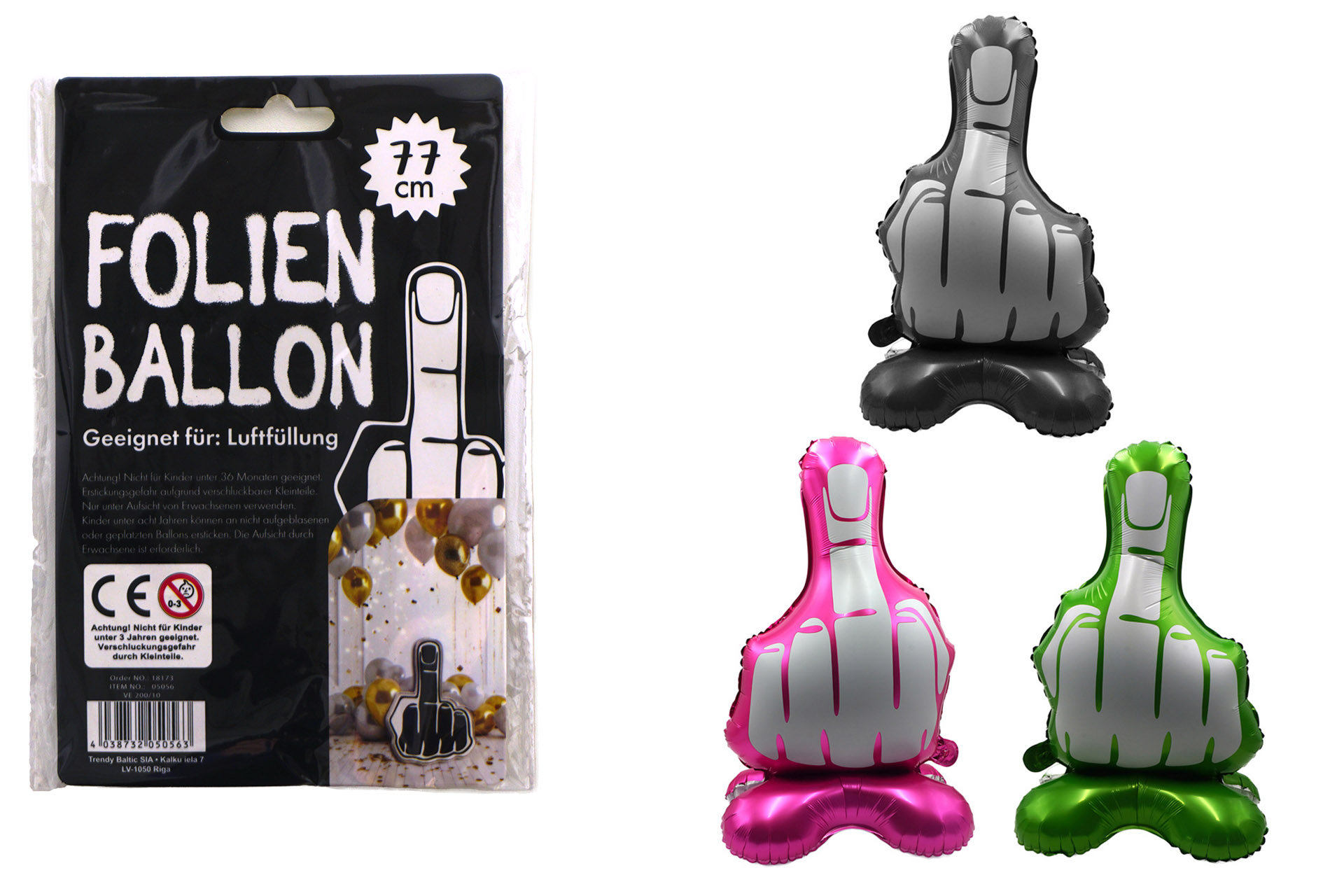 Folienballon zum Hinstellen "Mittelfinger", 77cm, 3 Farben