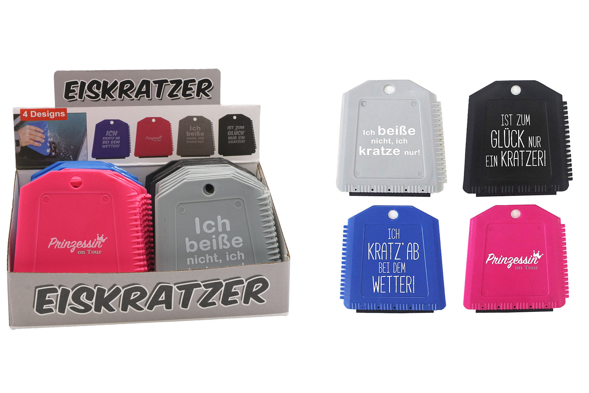 Eiskratzer mit Spruch, 4 Farben/4 Sprüche, im Display