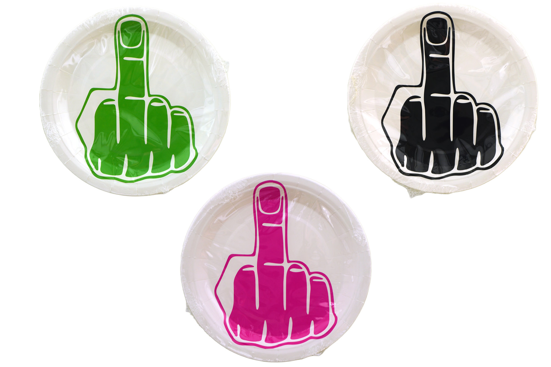 Pappteller "Mittelfinger", Ø 23cm, 6er Set, 3 Farben