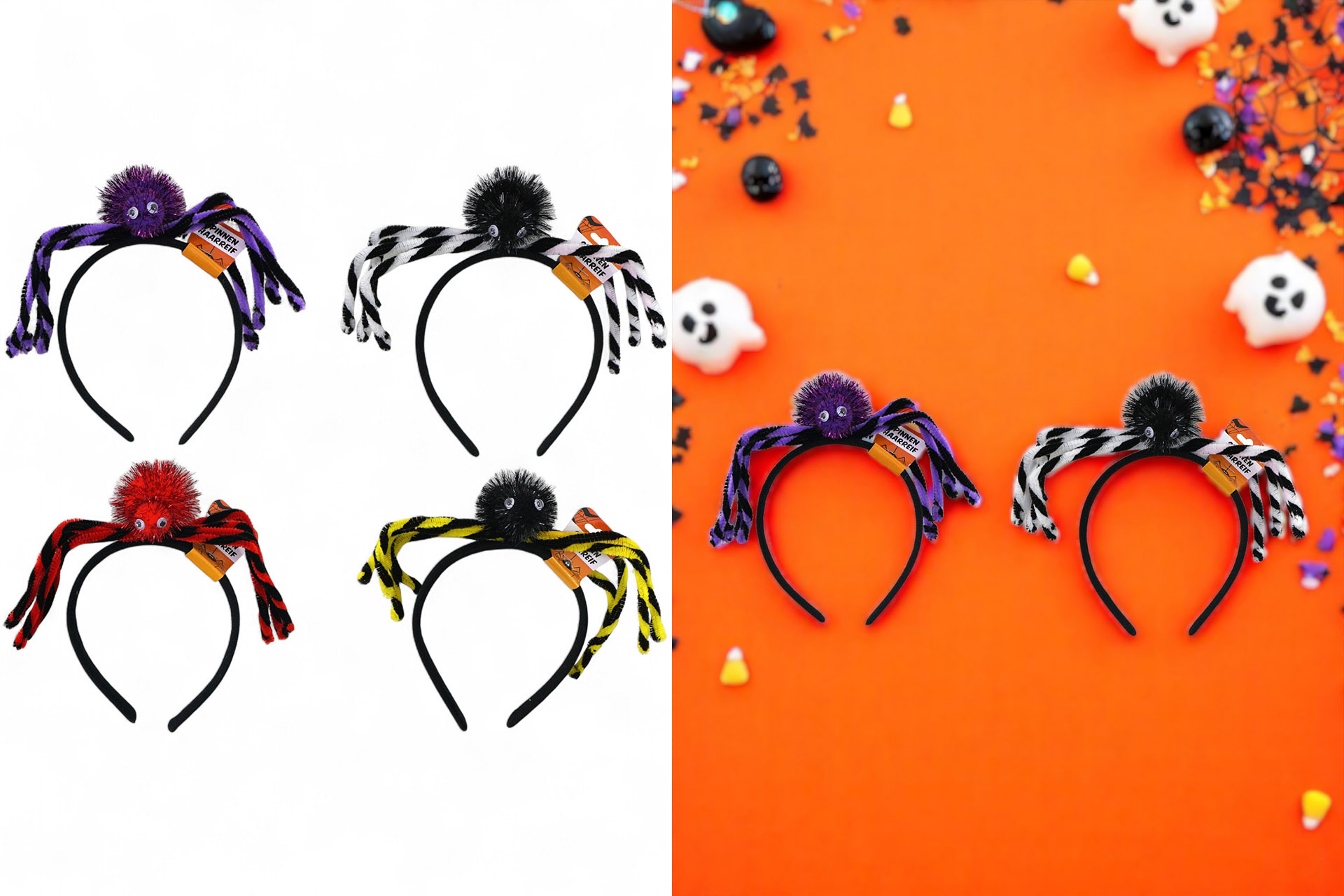 Haarreif Halloween "Spinnen", 18x18cm, 4 Farben