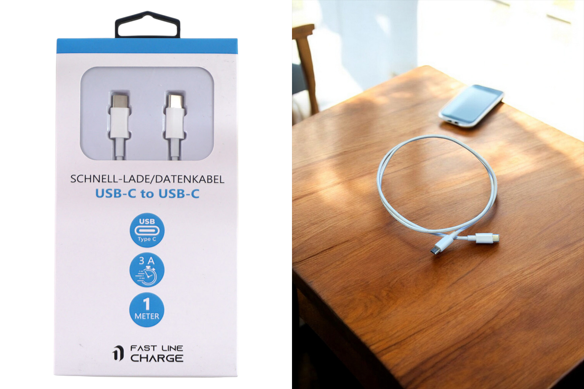 Lade-/Datenkabel "USB-C" PREMIUM, USB-C auf USB-C, 1m, weiß