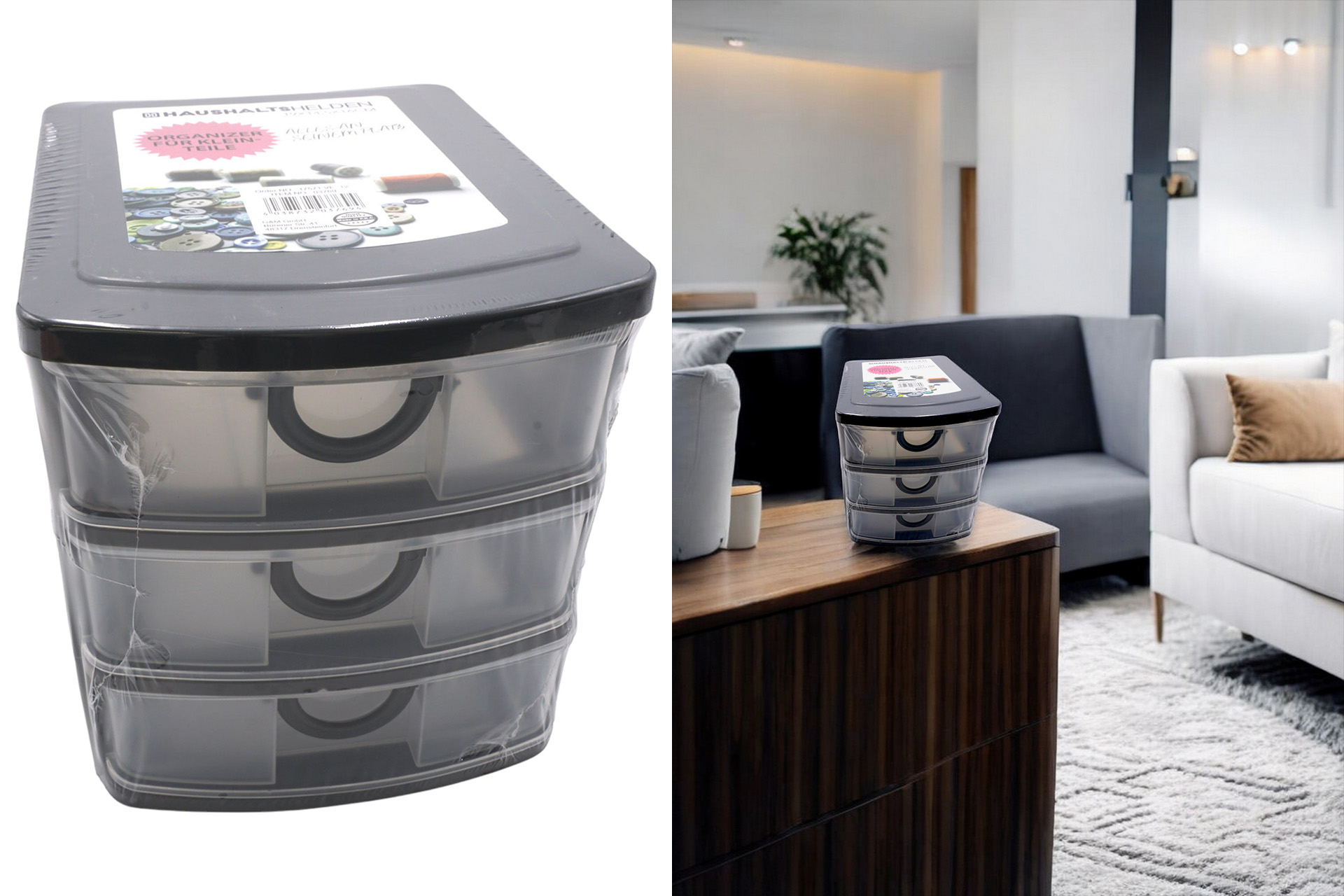 Organizer für Kleinteile, 3 Schubladen 19x14,5x16cm